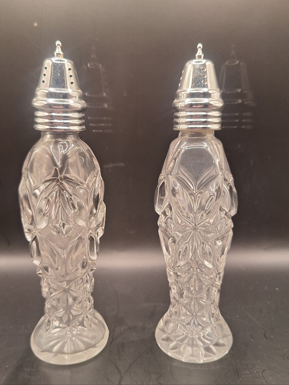 Vintage Crystal Clear Salt/Pepper Shaker stands at 7.5"